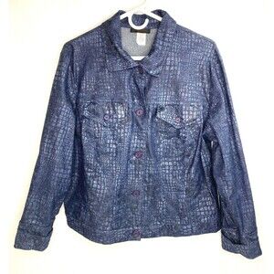 VTG Streetwear Women’s 14 Blue Snake Pattern Jean Trucker Jacket - Made in USA